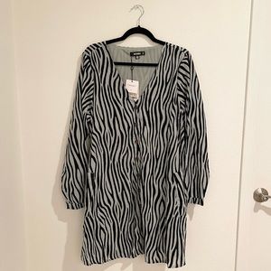 Missguided Sage Zebra Oversized Smock Dress sz 10